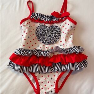 Little Me Red and White Swimsuit